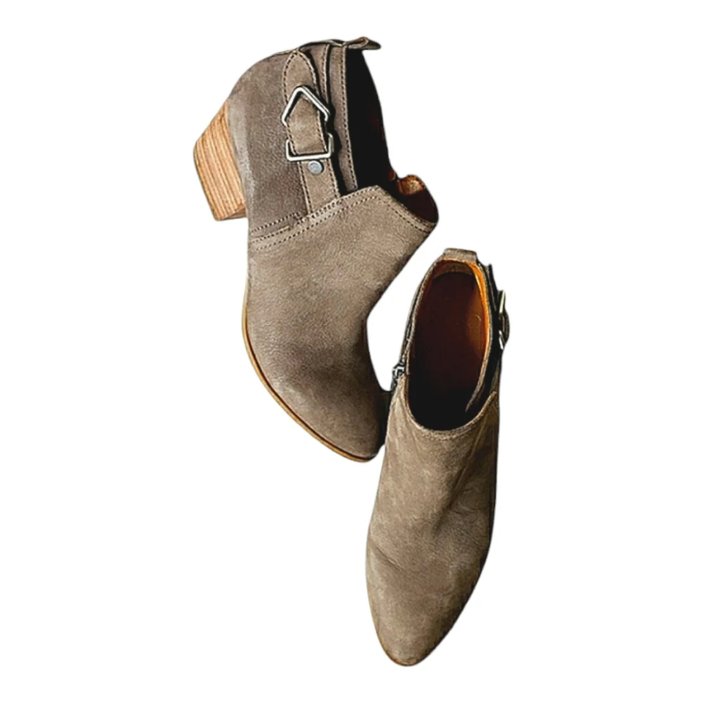 Franco Sarto Leather Western Country Booties Buckle Zip Prarie Farm Suede 9.5